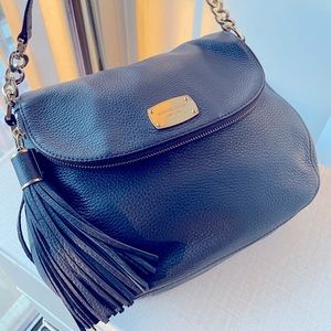 Michael Kors Bedford Tassle Convertible Medium Shoulder Bag - Navy